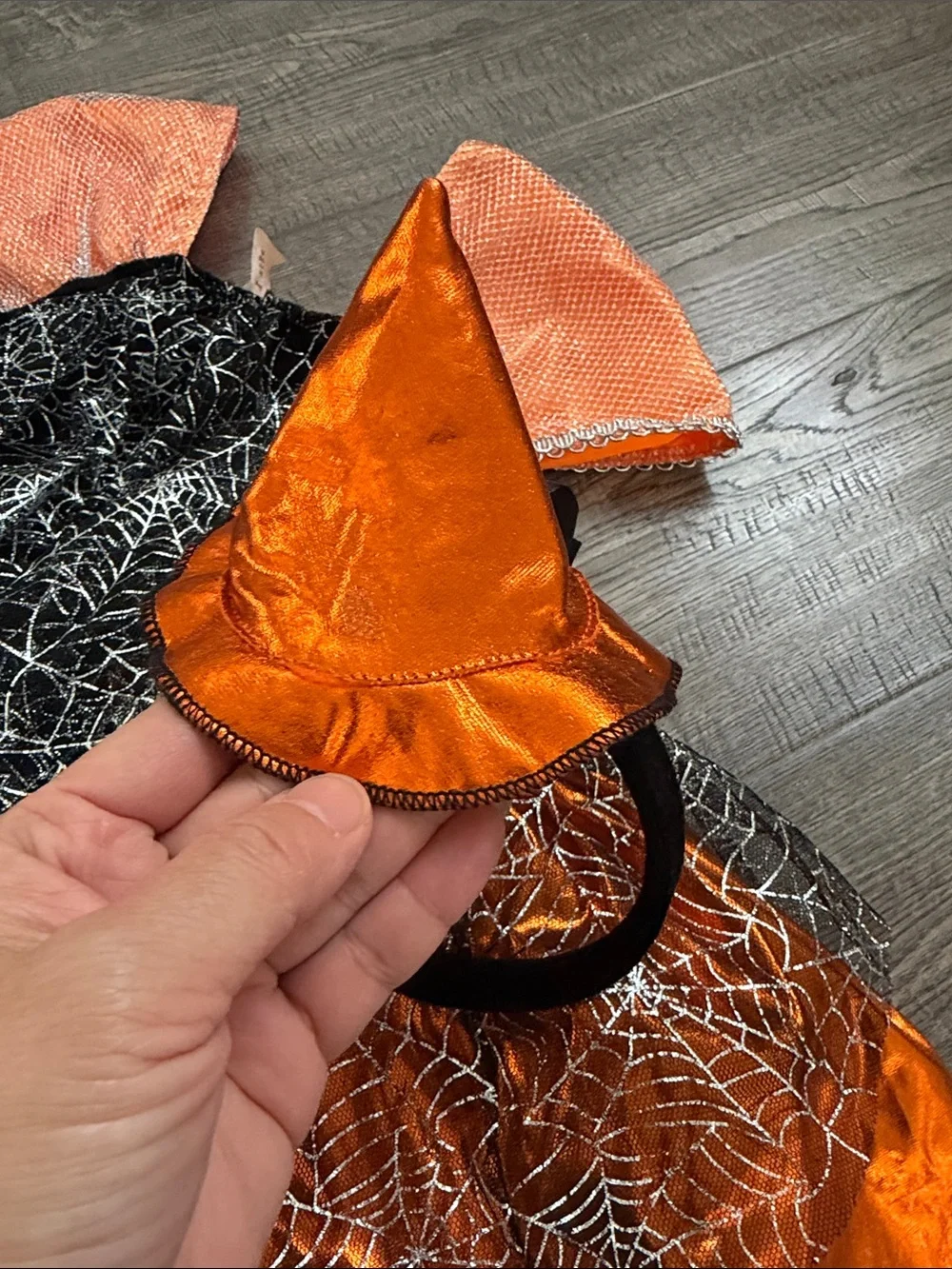 Target Girls Orange and Black Spiderweb Witch Costume with Mini Hat Headband - Picture 4 of 4